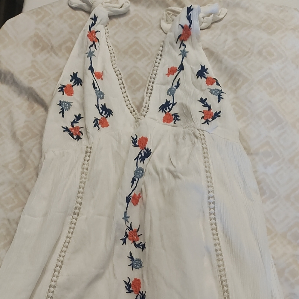 Floral Embroidered Halter Midi Dress